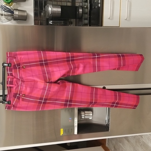 💕MR TURK💕 Clyde Slim Trouser ~ Planetary Plaid Aurora Pink Multi 31 NWT - Picture 7 of 15